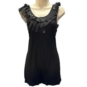 Cristina Black Dressy Tank Top With Embellished Ruffle Size Small